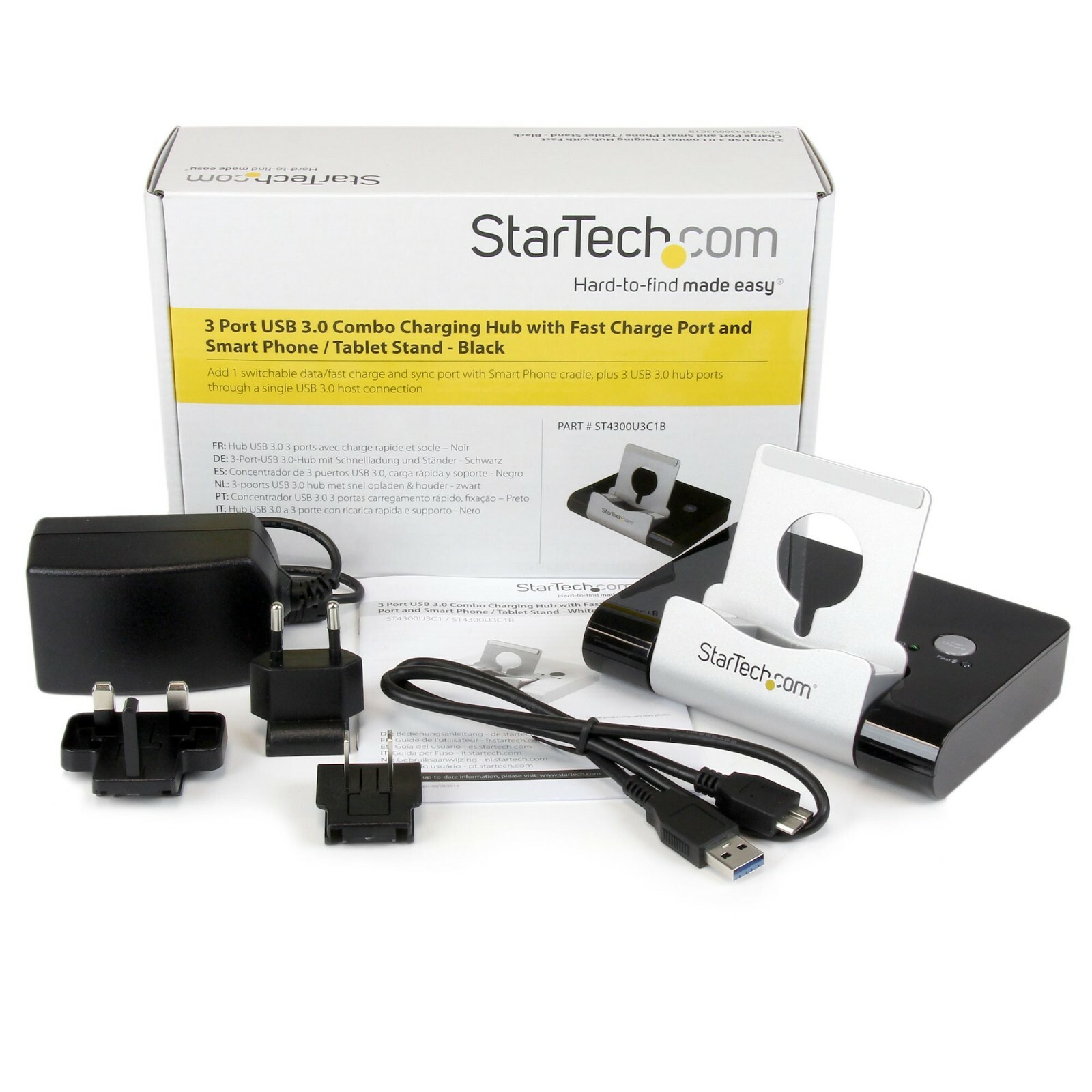 StarTech.com 3-Port USB 3.0 Hub (ST4300U3C1B) With Quick Charge Port & Tablet