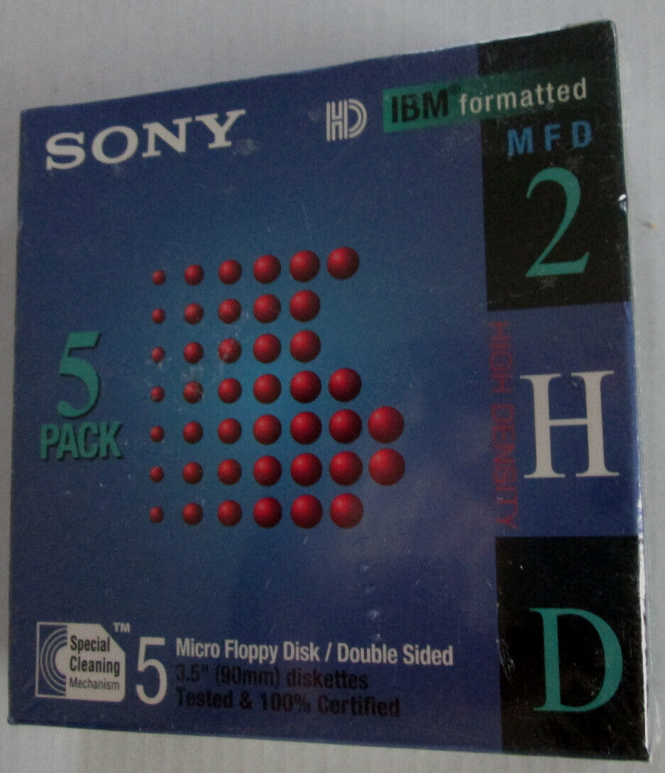 SONY Micro 3.5" Floppy Disc Double Sided IBM Formatted MFD-2HD 5 Pack Sealed