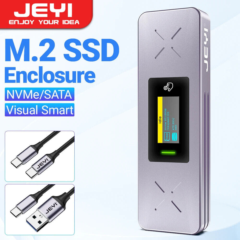 JEYI Visual Smart M.2 NVMe NGFF SSD Enclosure,5s Write Protection, 3s Re-connect