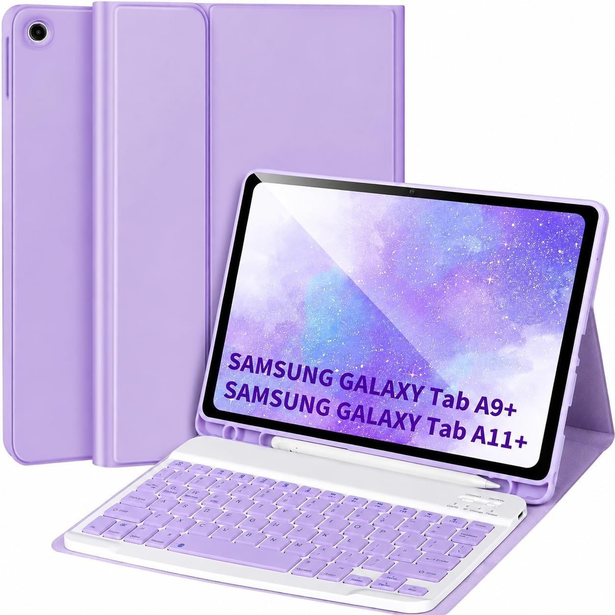 Samsung Galaxy Tab A9+/A11+ 11'' Case, Purple, with Detachable Bluetooth Keyboar