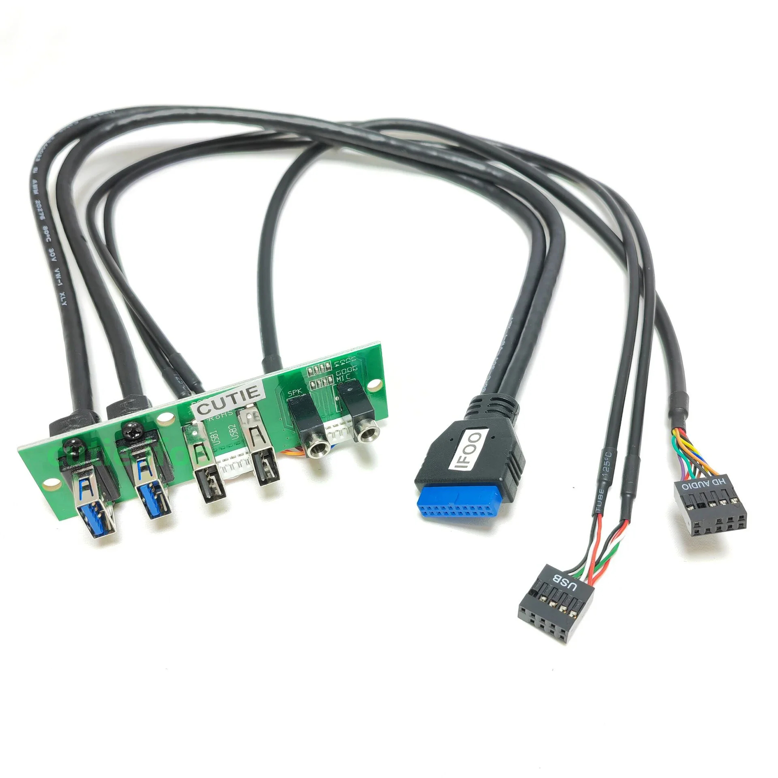 Host Case Front Panel Cable 19P 9Pin To 2-Port USB 2.0 3.0 HD Audio 3.5mm 88mm