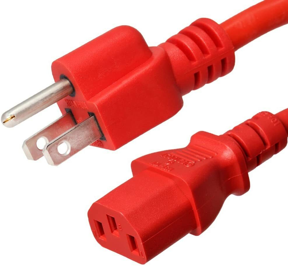 5 PACK LOT 10ft NEMA 5-15P - C13 Red Power Cord 18AWG 10A/1250W 125V 3-Prong 3M