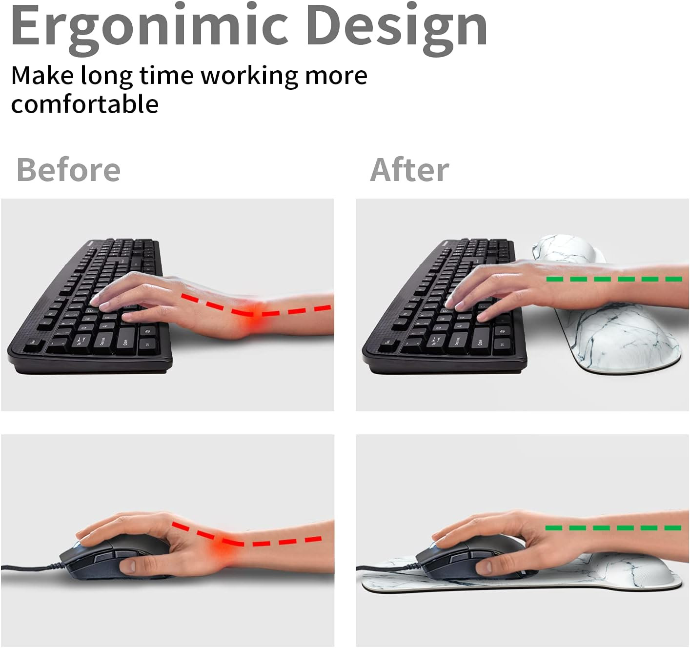 Wrist Rest Support Ergonomic Mouse Pad & Keyboard Set Memory Foam Non-Slip Rubbe
