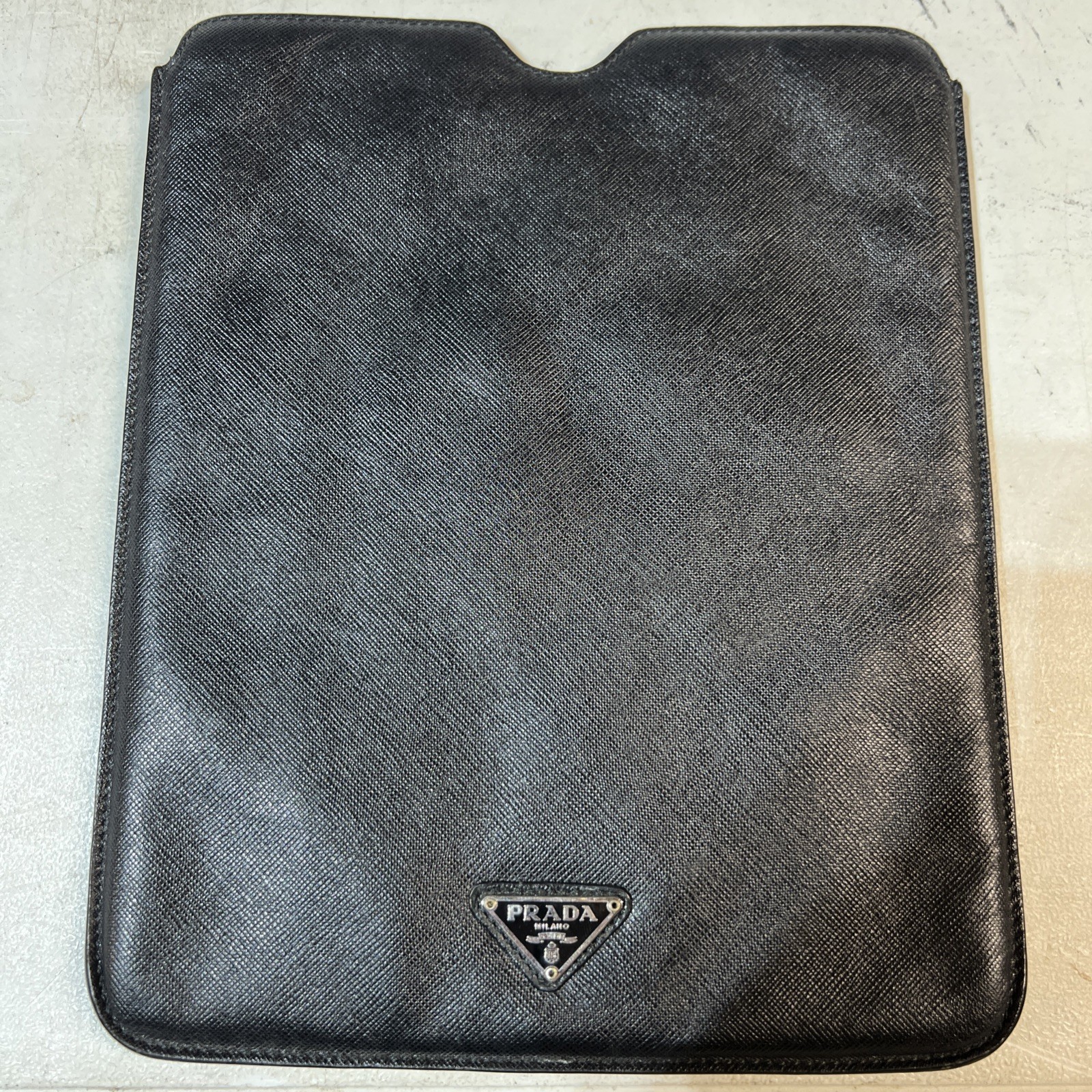 PRADA Authentic Black Leather IPad Tablet Case Sleeve Lightly Padded