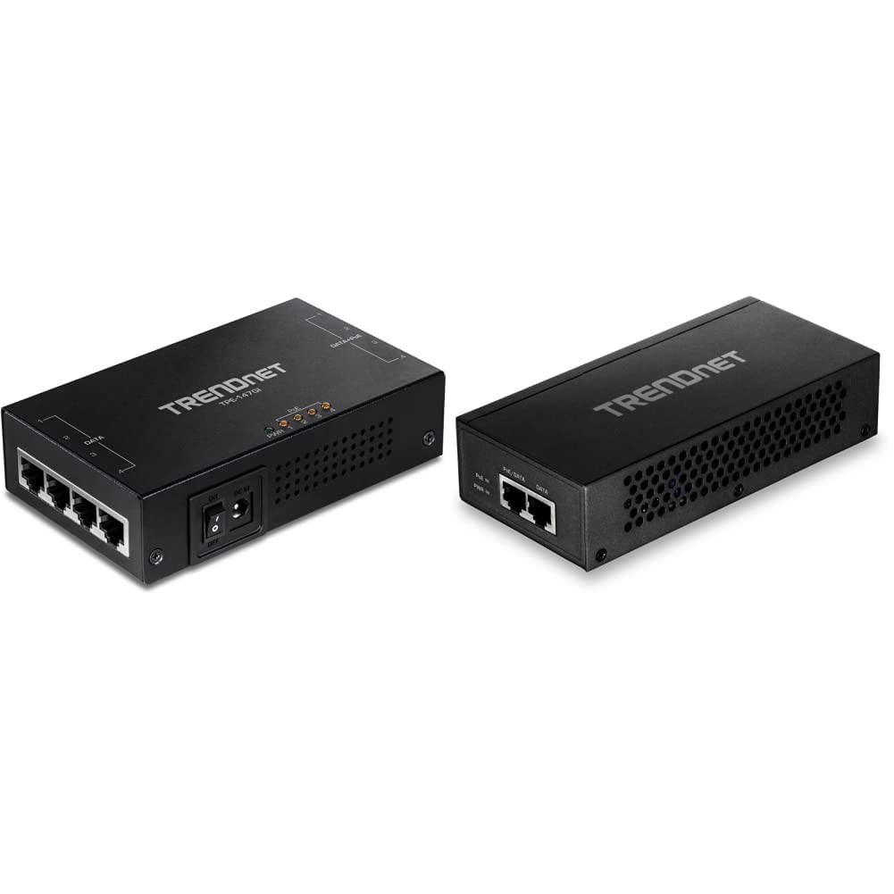 TRENDnet 65W 4-Port Gigabit PoE+ Injector (TPE-147GI) and Gigabit...