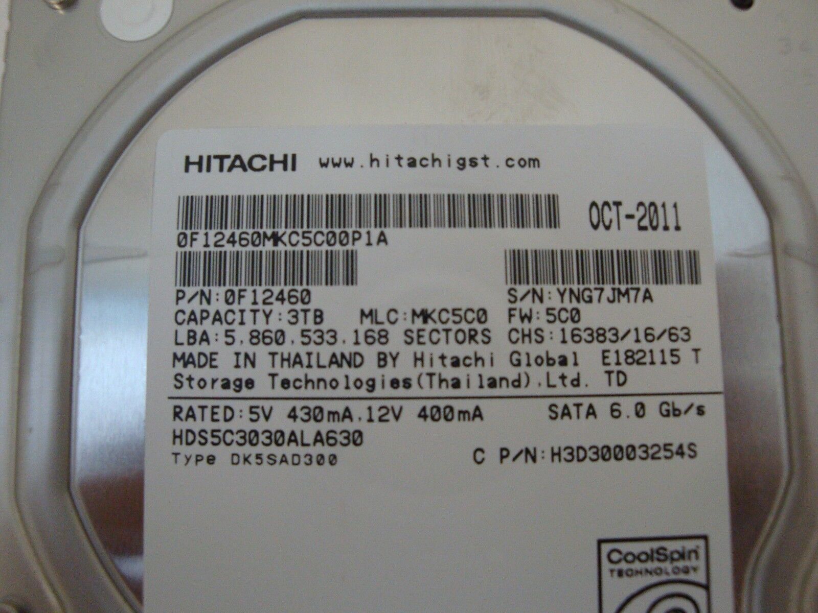 Hitach 0F12460  3TB Internal 3.5