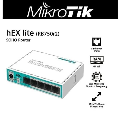 5-Port Router 10/100 PoE, Mikrotik RouterBOARD hEX Lite, RB750r2, High-Speed New