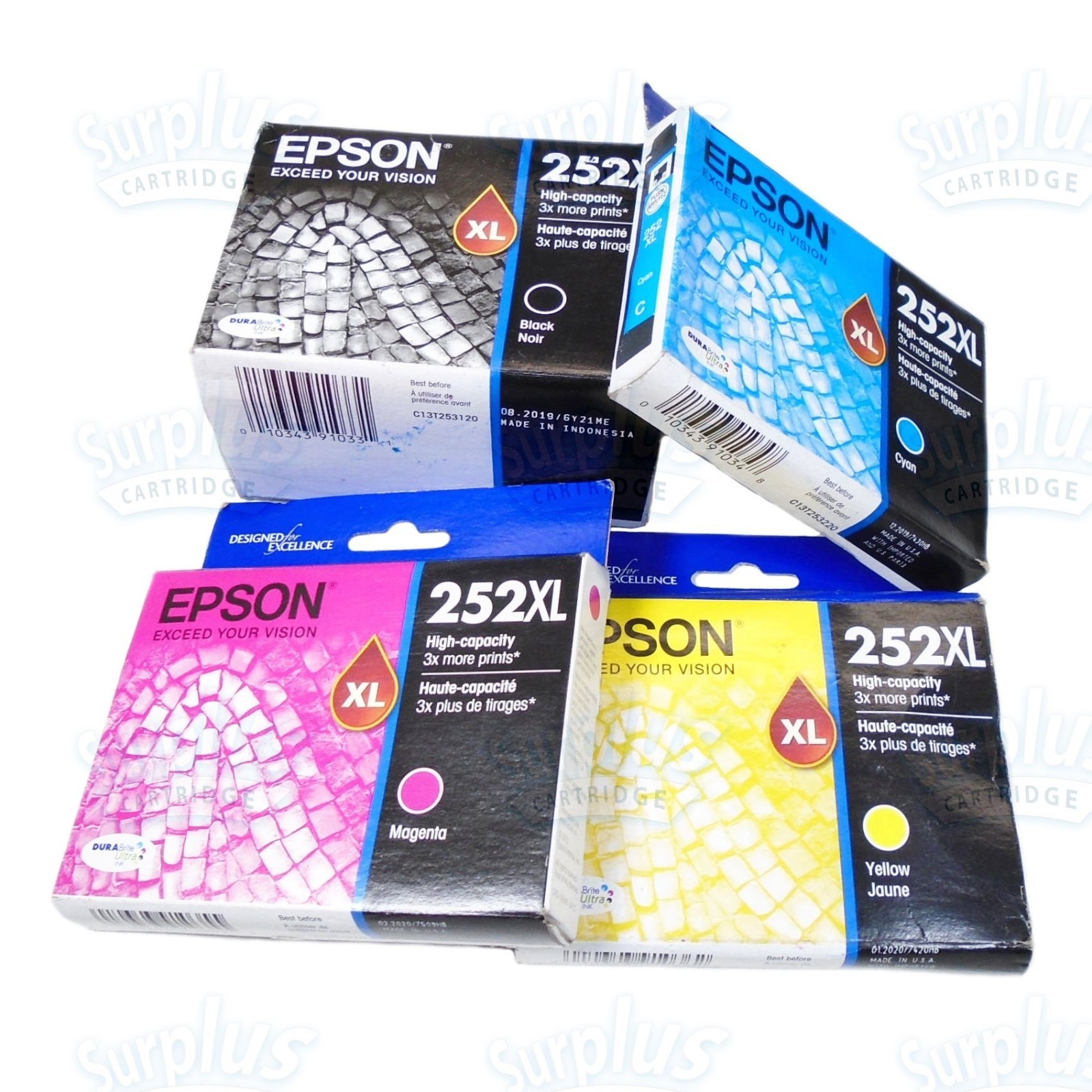 4pk Genuine Epson 252XL Blk & Clr Ink WF-3620 WF-3640 WF-7610 WP-7110 WF-7720 