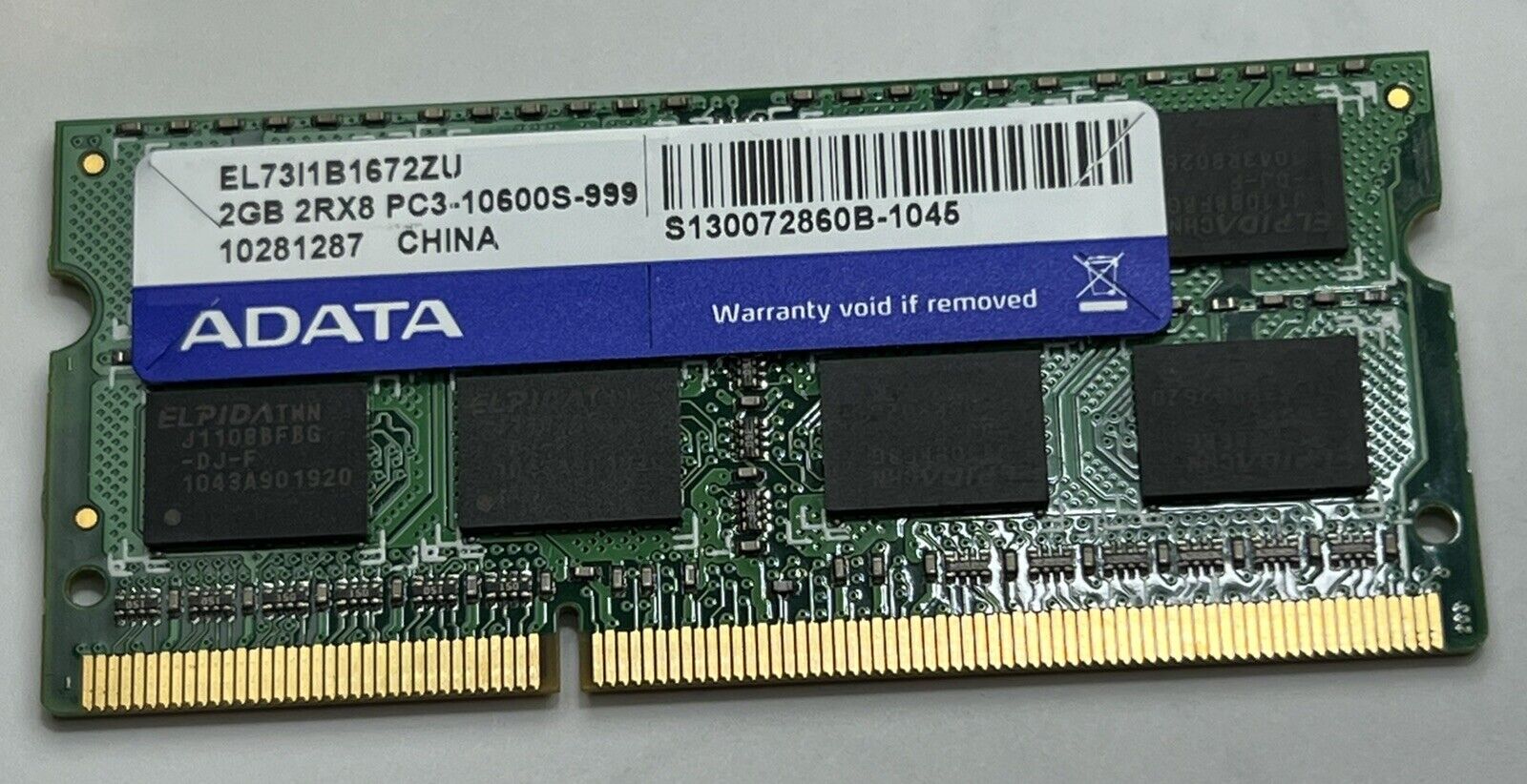 Adata EL73i1b1672zu DDR3 2gb 2RX8 PC3-10600 1333MHz So-dimm Laptop Memory