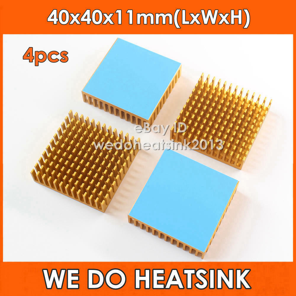 4pcs Gold Anodized 40x40x11mm Thermal Adhesive Pad Applied  Aluminium Heat Sink
