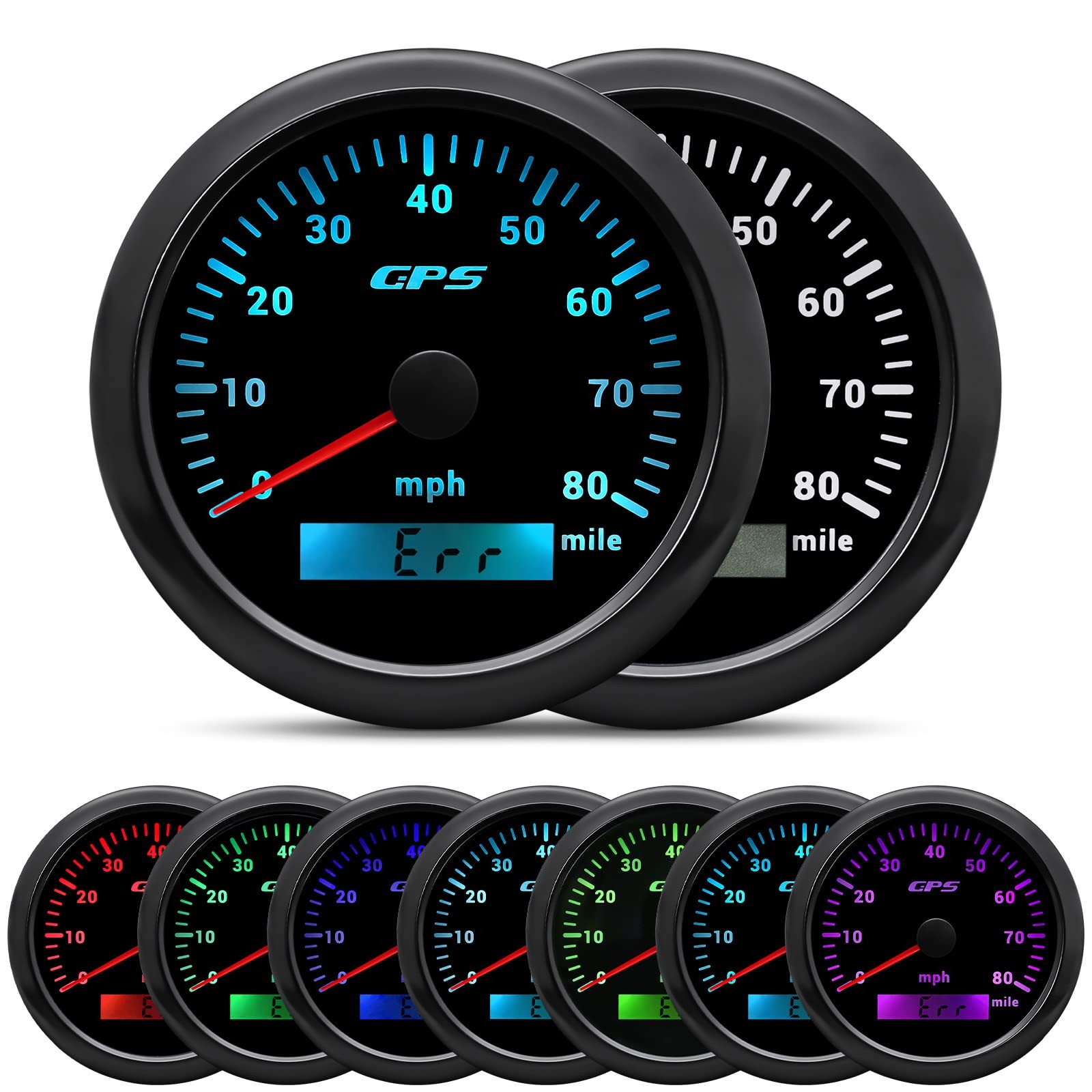 ARTILAURA GPS Speedometer 85mm 33/8" Digital Odometer 80MPH Speed Gauge 7 Col...