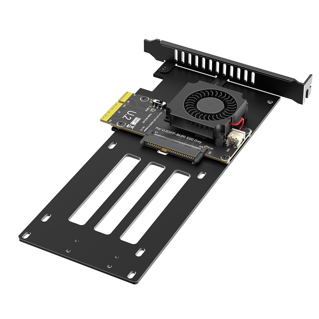 U.2 to PCIe 4.0 x4 SSD Adapter Card, Cooling Fan, SFF-8639 Converter