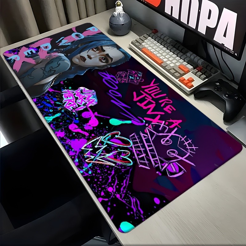 1pc Jinx 2 Non-Slip Rubber Gaming Mouse Pad - Large Desk Mat with Vibrant Anim
