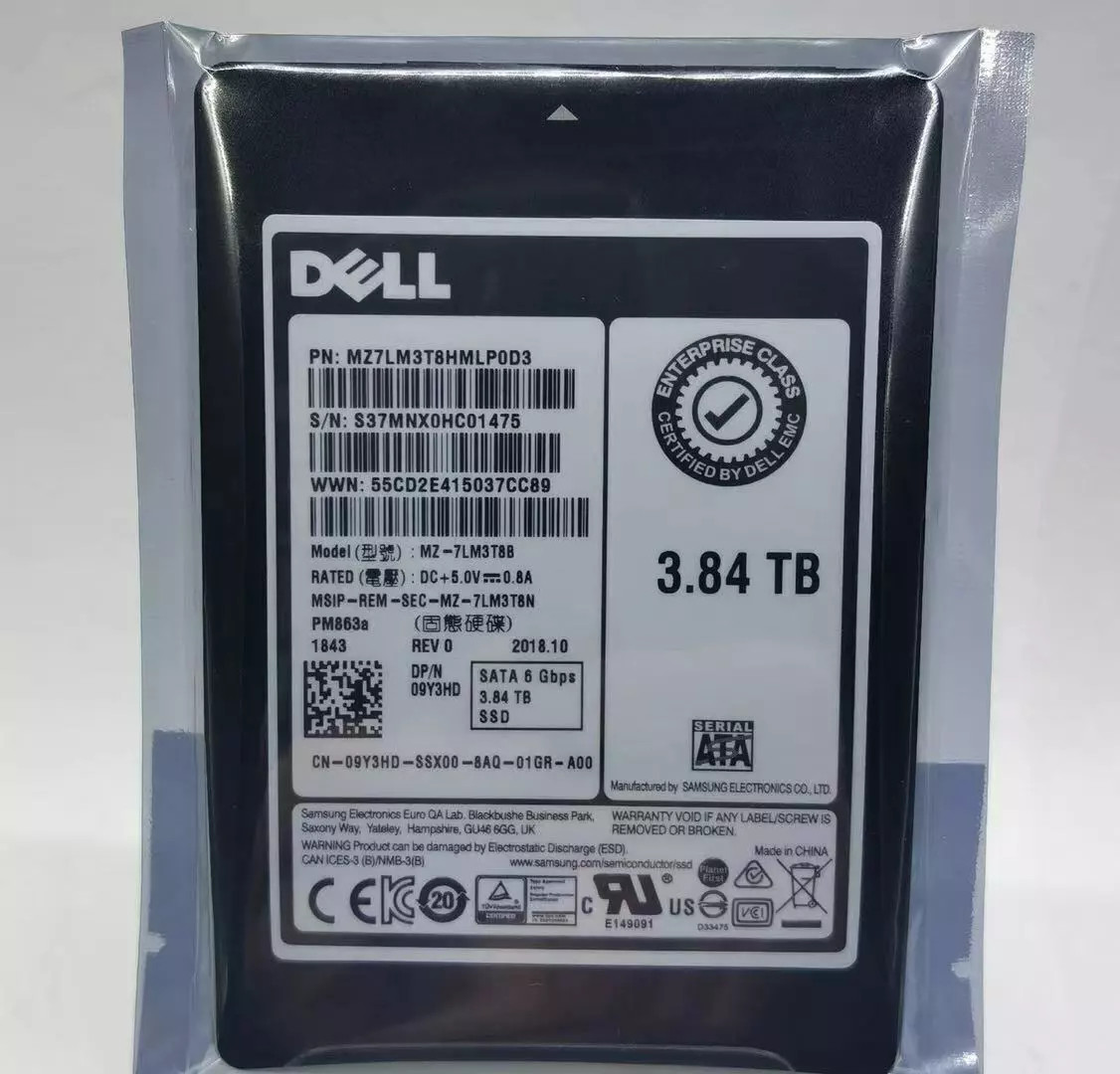 Neu DELL Samsung 3,84 TB SSD Solid State Drive PM863A SATA MZ7LM1T9HMLP0D3 9Y3HD