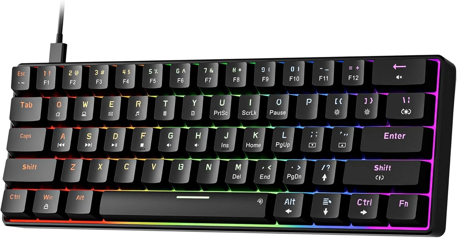 GM611 Mechanical Keyboard,Rainbow LED Backlit Gaming Wired Keyboards Compact Min
