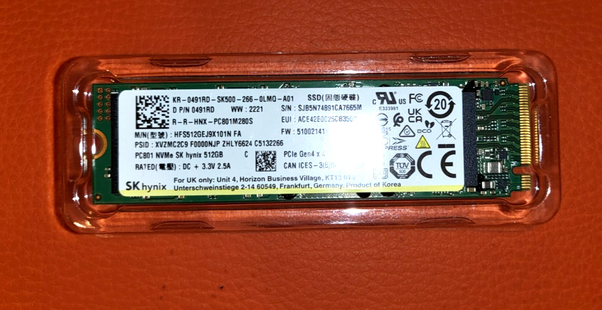 OEM SK Hynix 512GB PC801 M.2 PCIe NVMe SSD HFS512GEJ9X101N Gen 4x4 Made in Korea