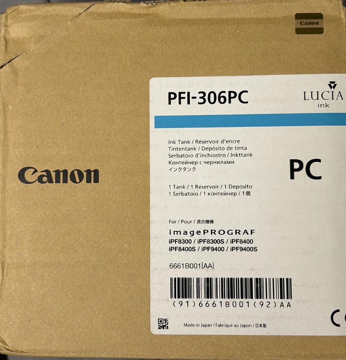 Canon PFI-306PC Photo Cyan Ink Tank EXPIRES 2016 New Sealed Box