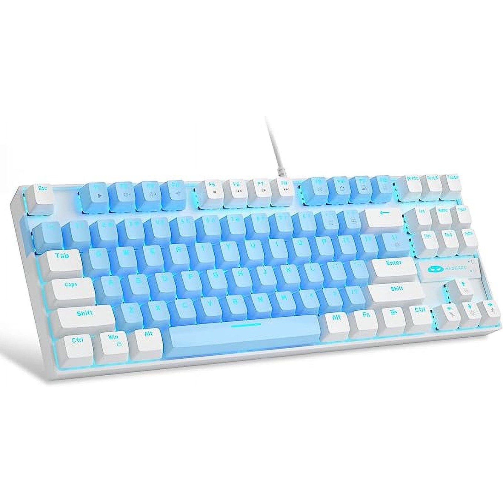 75% Mechanical Gaming Keyboard Blue Switch LED Backlit 87-Key TKL Blue White