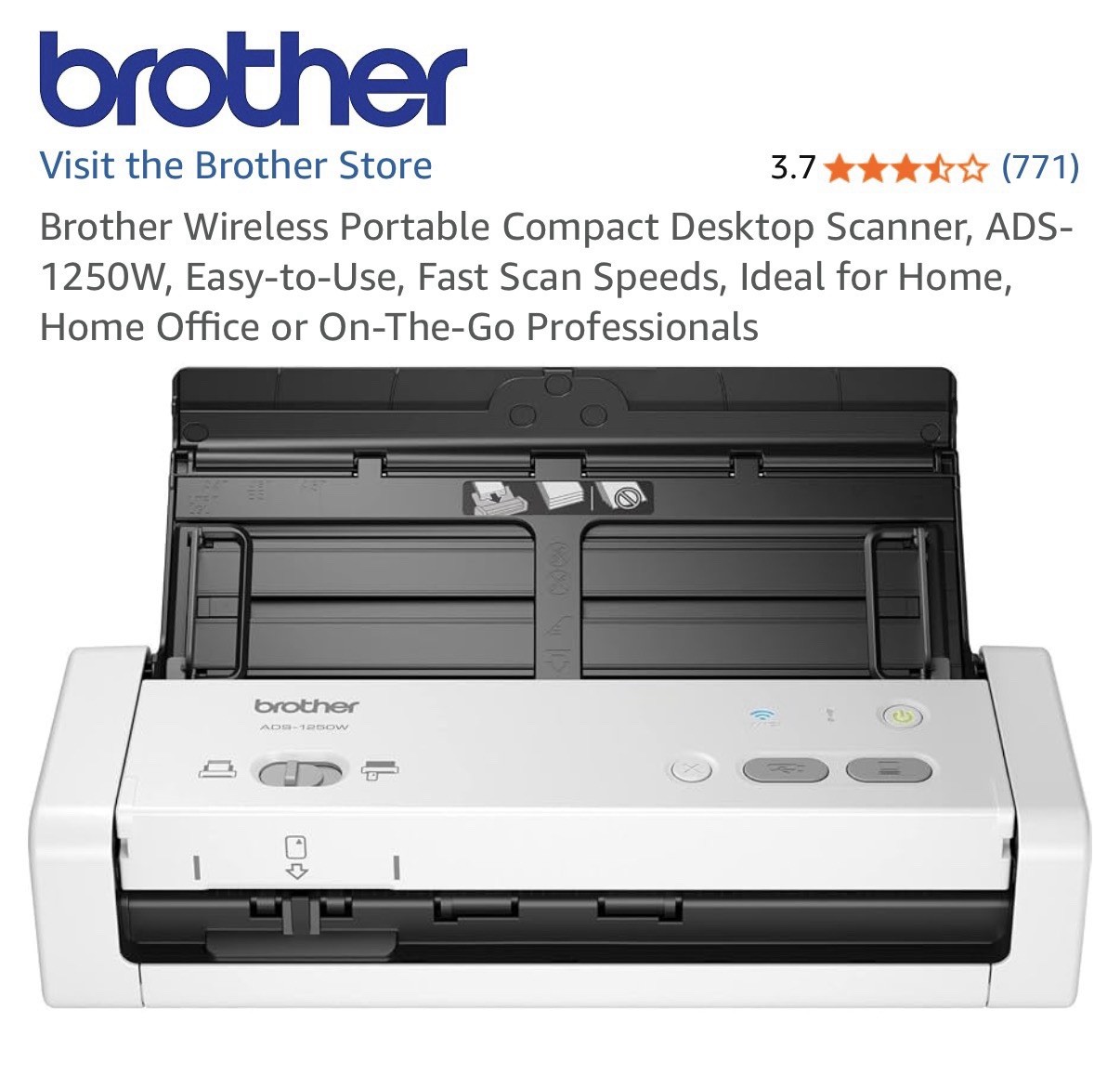 Brother ADS-1250W Wireless Compact Desktop Scanner - White