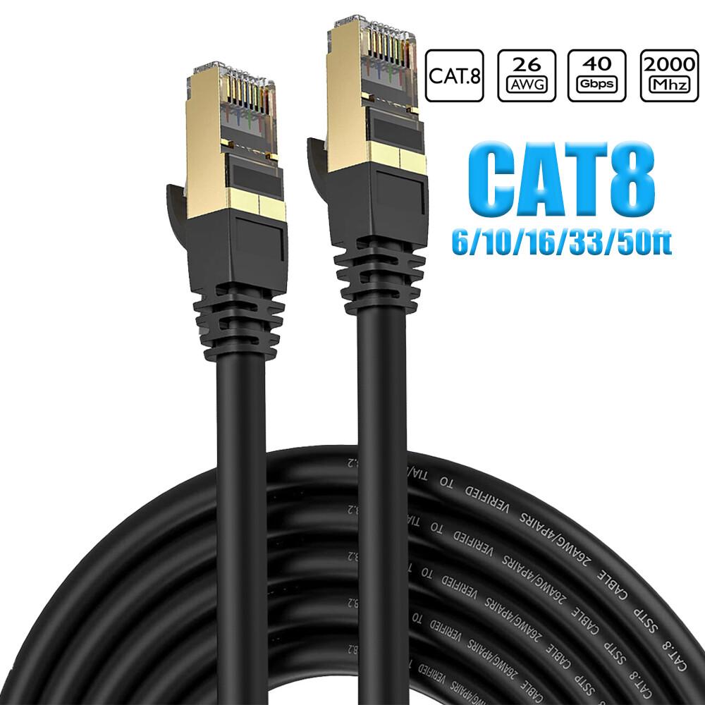High Speed 6-50ft CAT 8 Ethernet RJ45 Cable 40Gbps LAN Patch Network Gold Plated