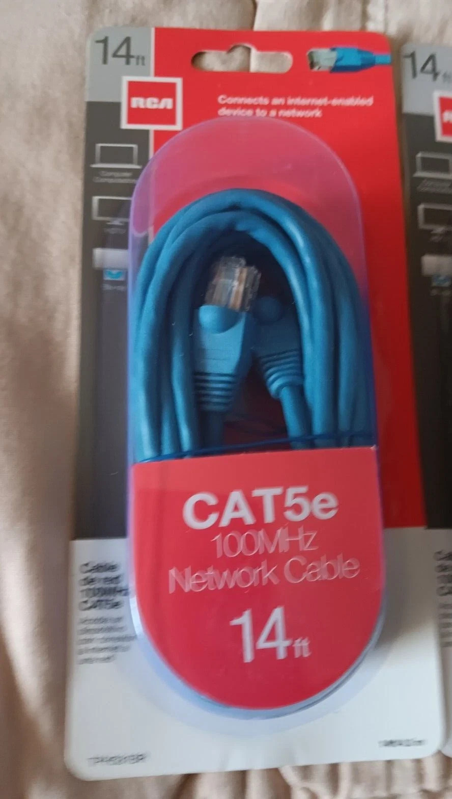 RCA CAT5e 100MHz Network Cable 14 ft Lot of 2 Computer HDTV Blu-Ray TPH531BR