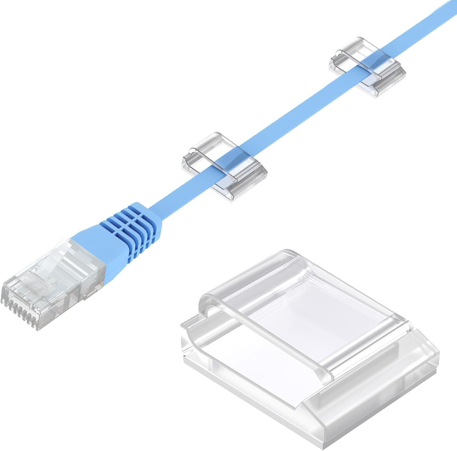Ethernet Cable Clips, 100 PCS Adhesive Wire Clips, Flat Cord Clips Small Cable,,