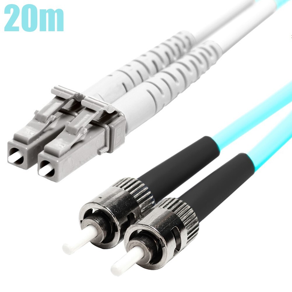 20M LC to ST UL OM4 50/125 Duplex Multi-Mode Fiber Optic Patch Cable OFNR Aqua