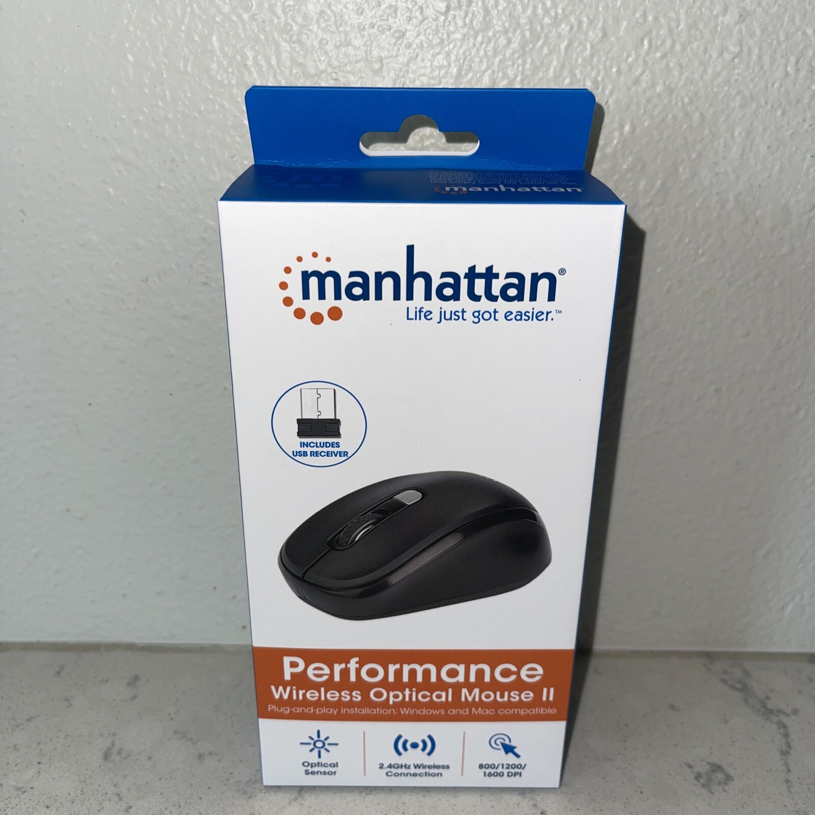 NEW Manhattan 179904 Performance II Wireless Mouse Black Adjustable DPI 800 1200