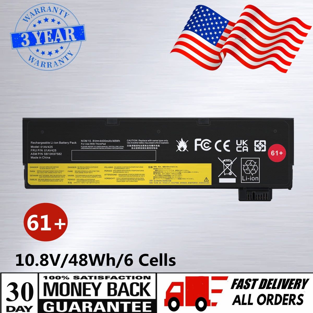 🔥LOT 30PCS 61+ 01AV425 01AV424 BATTERY FOR LENOVO Thinkpad T470 T480 T570 P51S
