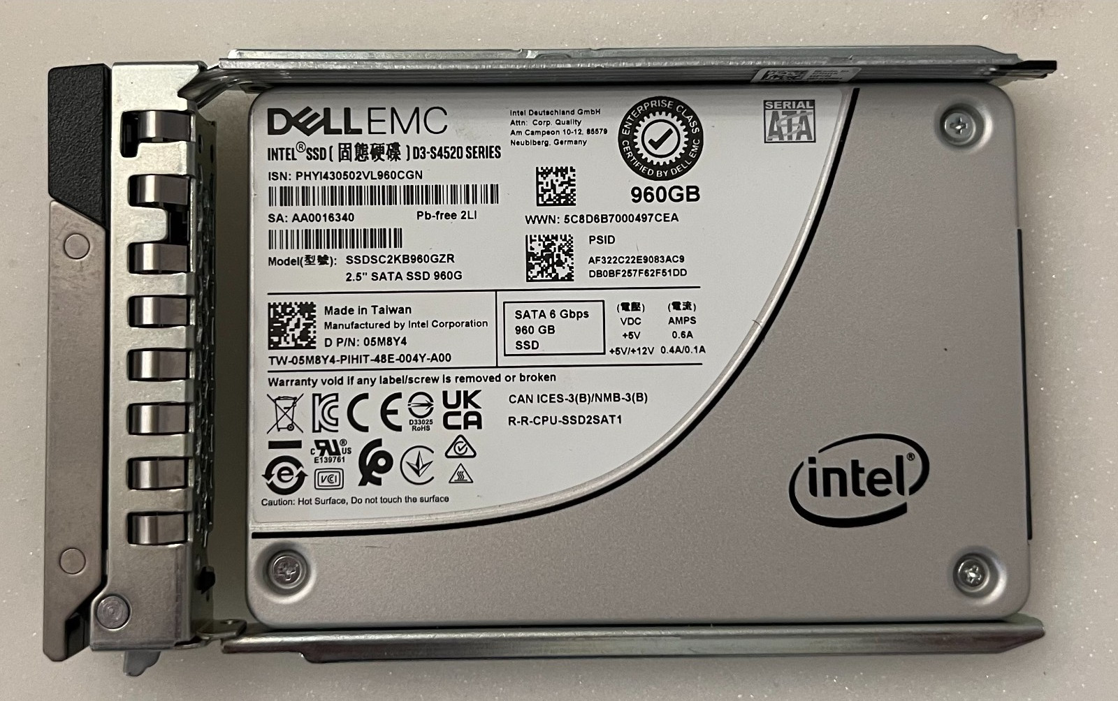 5M8Y4 Dell Intel 960GB SATA 6G TLC 2.5" SSD SSDSC2KB960GZR D3-S4520 05M8Y4
