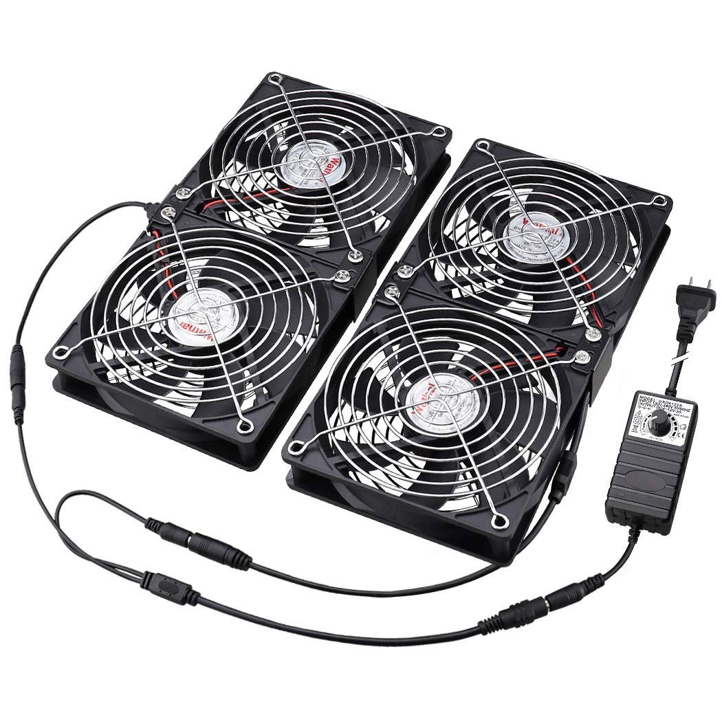 Wathai 4 x 120mm GPU Mining Rigs Server Racks Fan with 110V - 240V AC Plug