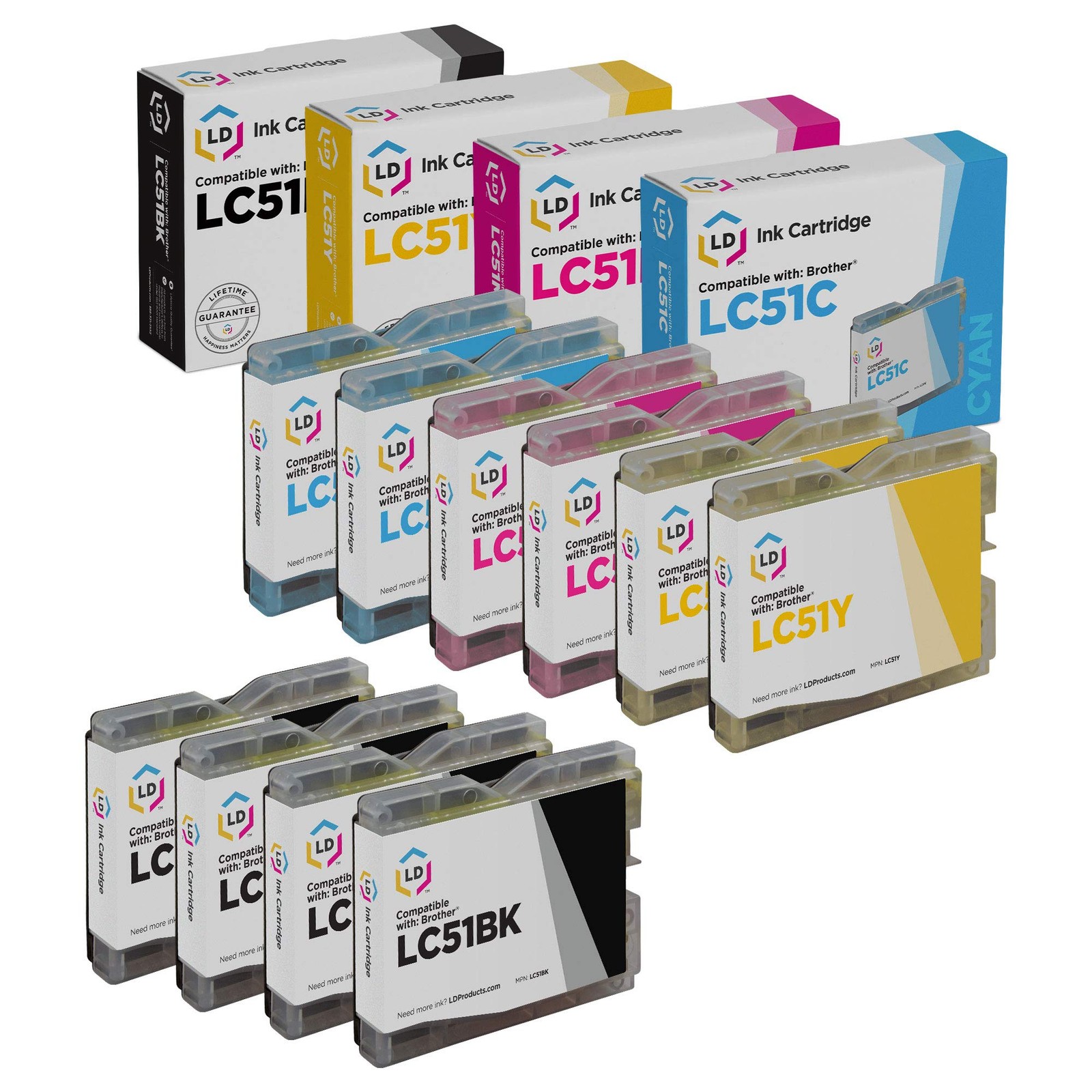 Compatible Ink Replacement for Brother LC51 (4 Blk, 2 C, 2 M, 2 Y, 10-Pk)