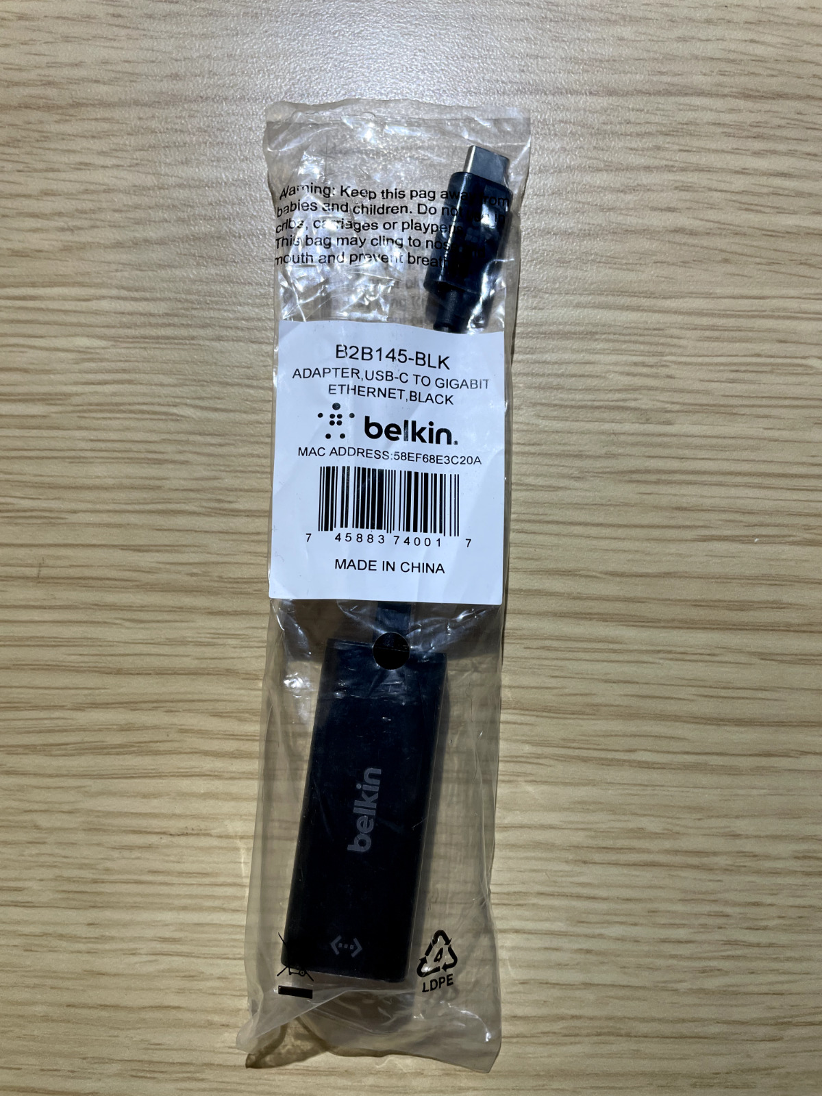 Belkin B2B145-Blk USB-C to Gigabit Ethernet Adapter USB Type-C - NEW