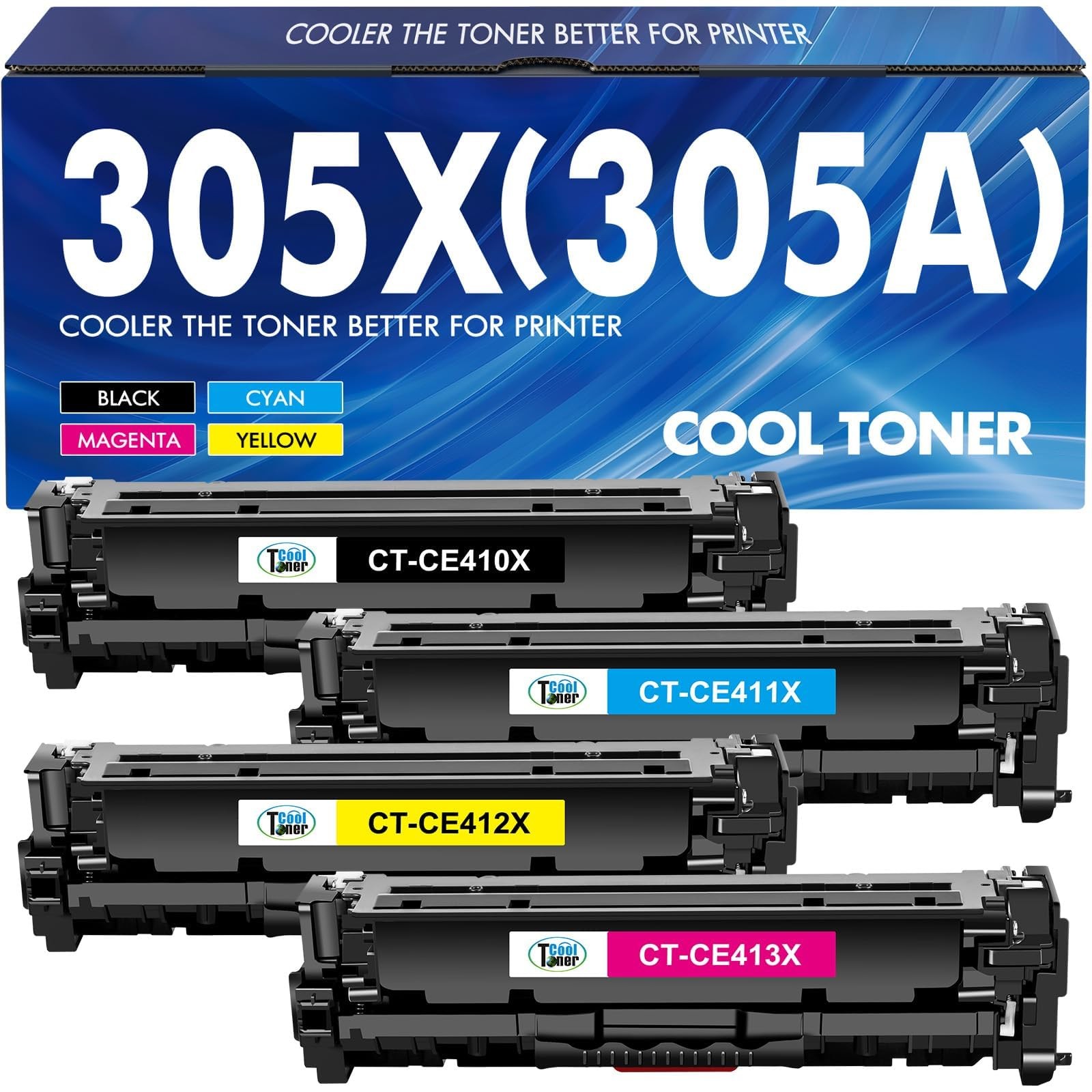 High Yield 305X 305A Toner Cartridge 4 Pack Compatible Laser Printer Toner