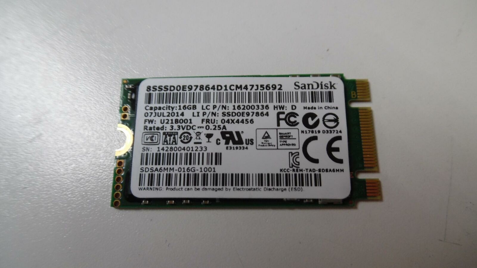 Original SanDisk 16GB M.2 SSD Drive SSD0E97864 FRU: 04X4456 - Tested