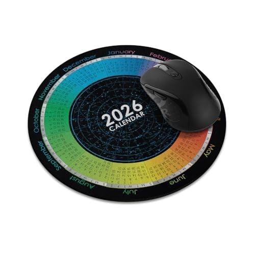 Non-Slip Round Mousepad, WIRESTER 2026 Calendar Mouse Pad for Home, Office and G