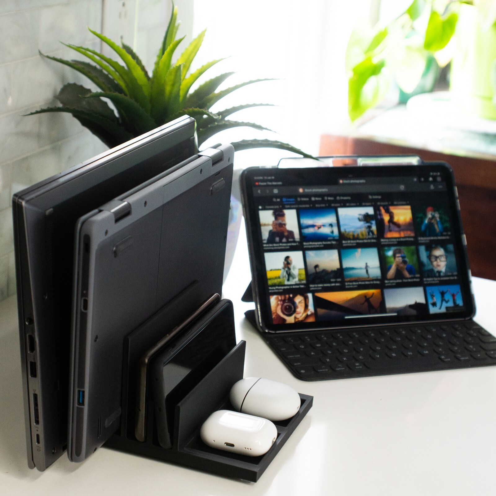 Vertical Laptop Holder and Dock - Space Saving Desk Organizer