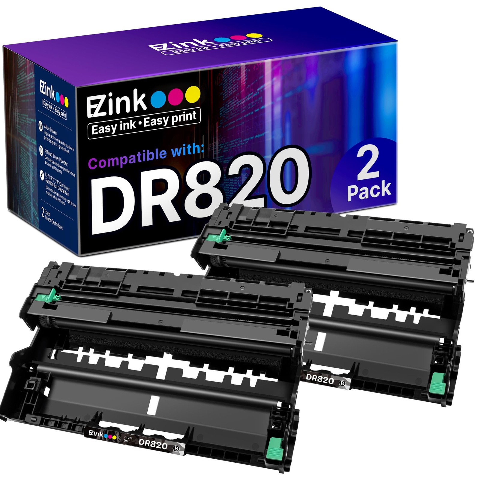 E-Z Ink DR820 Drum Unit Replacement for Brother Printers (2 Pack)