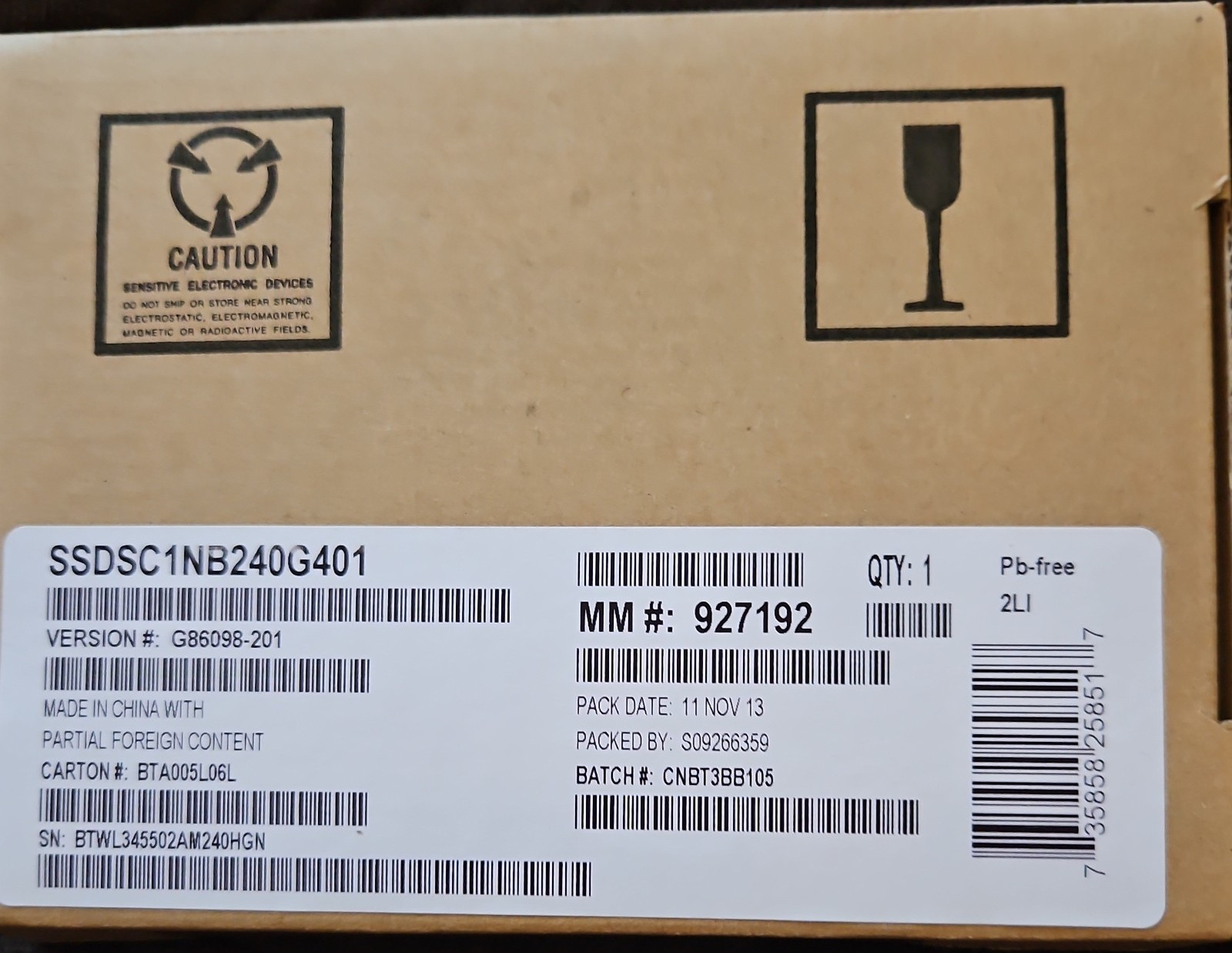 Intel SSD DC S3500 Series 240GB 1.8" SATA 6Gb/s Internal SSD SSDSC1NB240G4