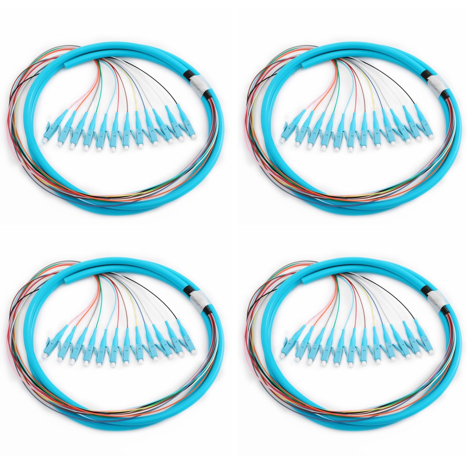 4 PCS LCOM3 12 Pigtail 12 Strand Multimode OM3/OM4 50/125 LCUPC 1.5 Meter