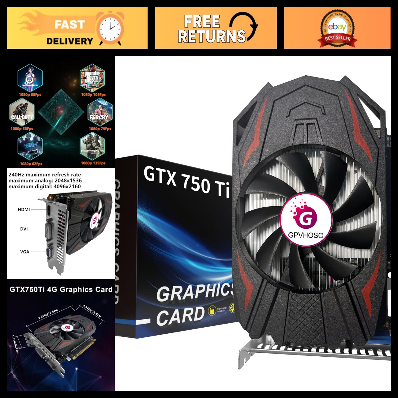 GTX 750Ti 4GB GDDR5 Graphics Card - High Performance Gaming, DirectX 12 Compatib