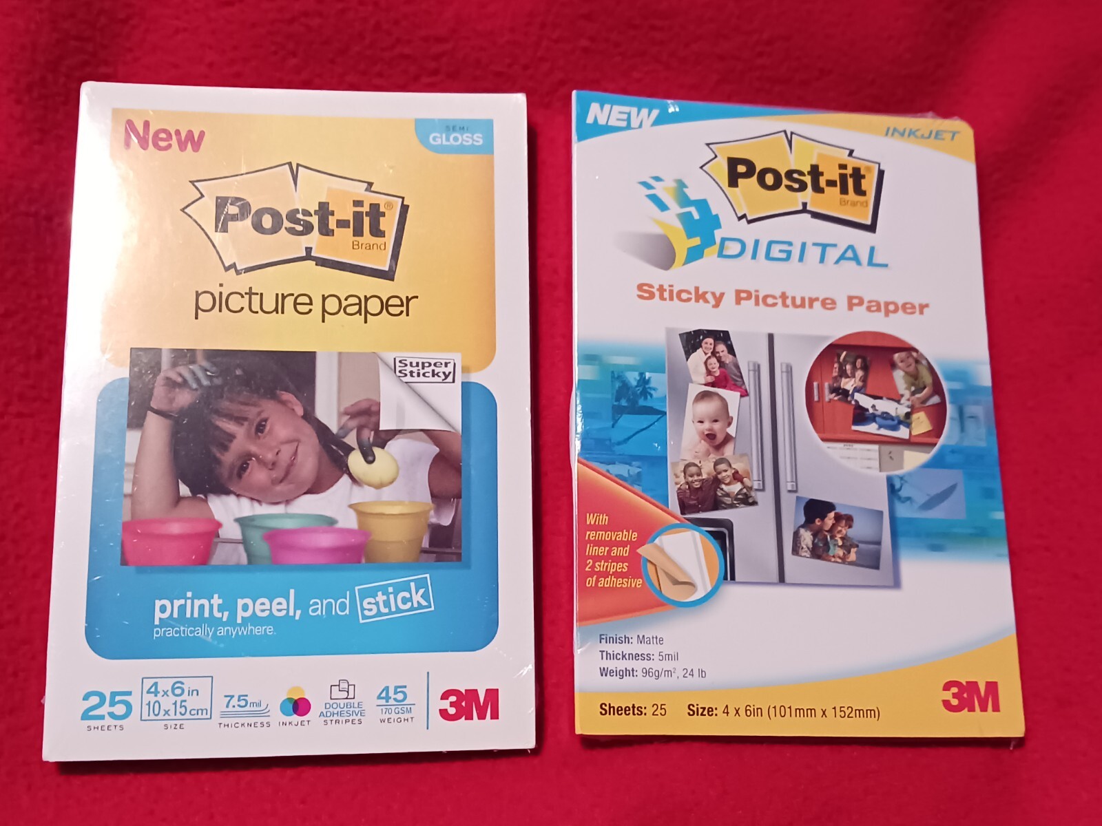 Post-it Picture Paper 3M Sticky 4"x6" 2 PACKS of 25 each = 50 pieces