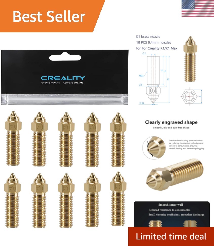 Efficient 10PCS Brass Nozzles Kit for High-Speed 3D Printing - 0.4mm Compatible