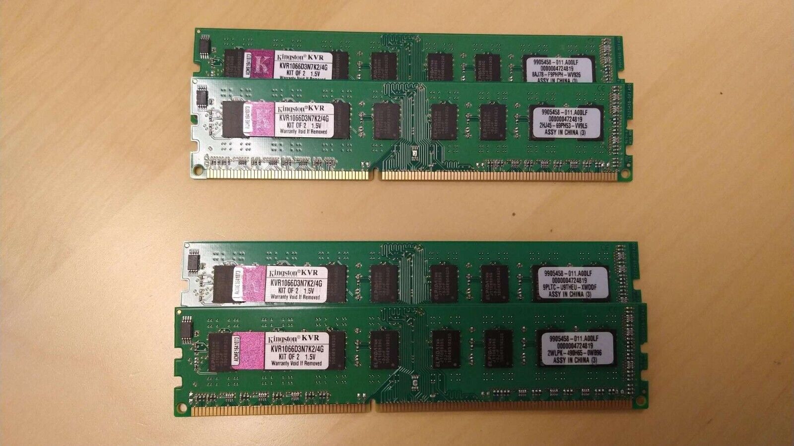 KVR1066D3N7K2/4G Kingston 4GB Kit (2 X 2GB) PC3-8500 DDR3-1066MHz lot of 2
