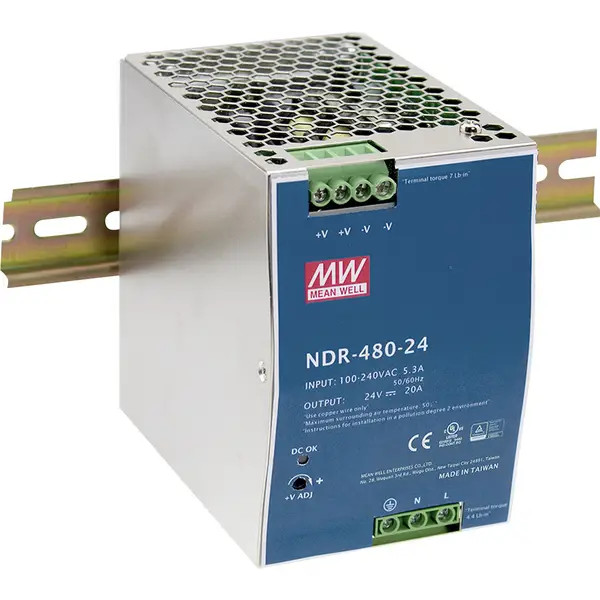 MEAN WELL NDR-480-24 DIN 24V 20 TO 480W Rail Power Supply Number outputs:1
