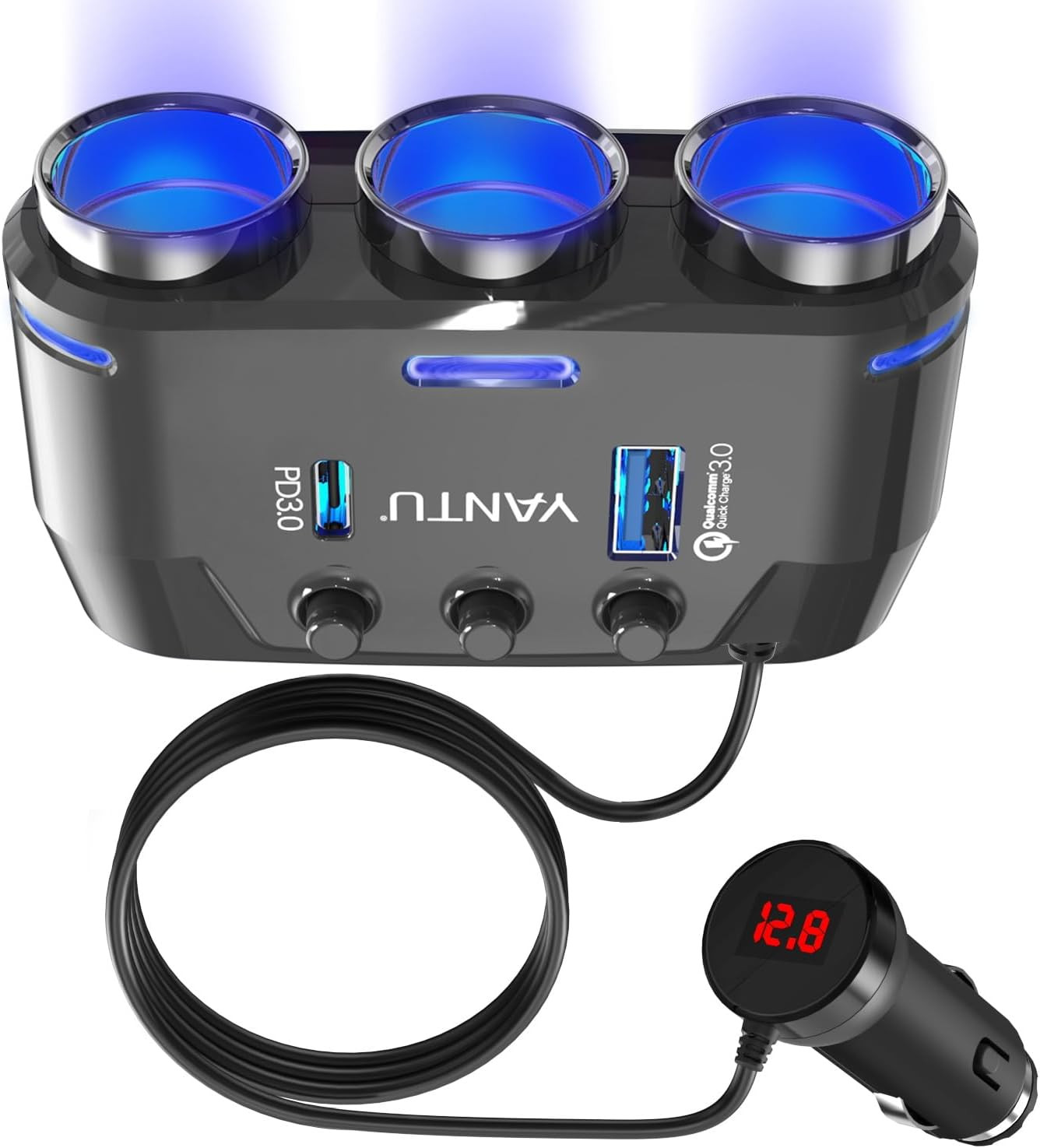 QC3.0 PD Car Cigarette Lighter Adapter 3-Socket 140W USB Splitter Charger Outlet