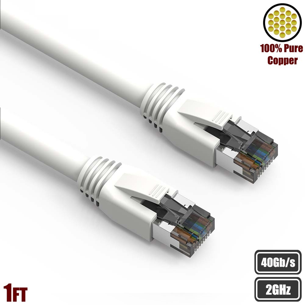 0.5-50FT Cat8 RJ45 Network Ethernet S/FTP Shield Cable Copper 40G 2GHz White LOT