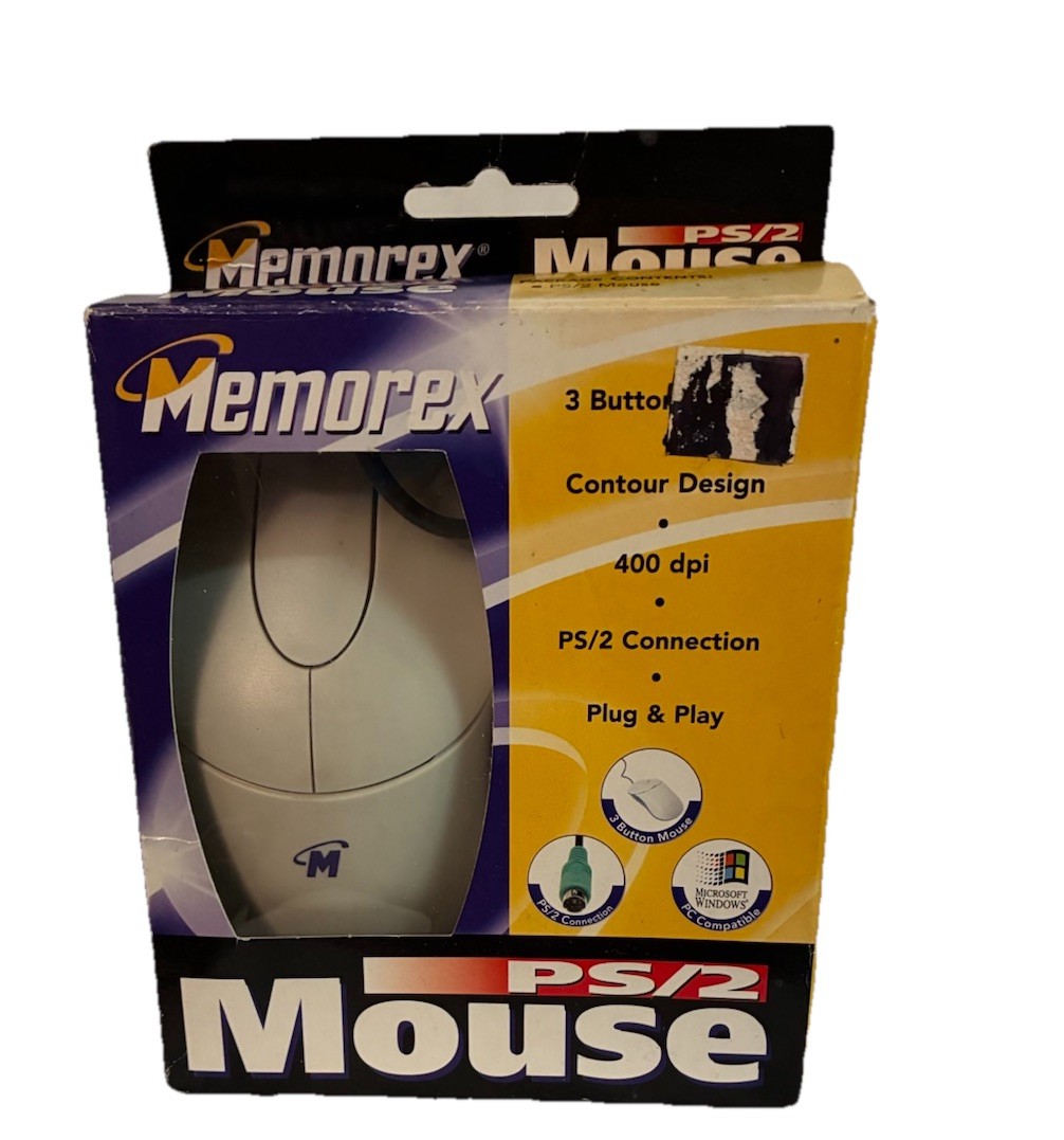 Memorex PS/2 Mouse, PC - Windows,3 Button, 400 dpi, Plug/Play Used Boxed/16