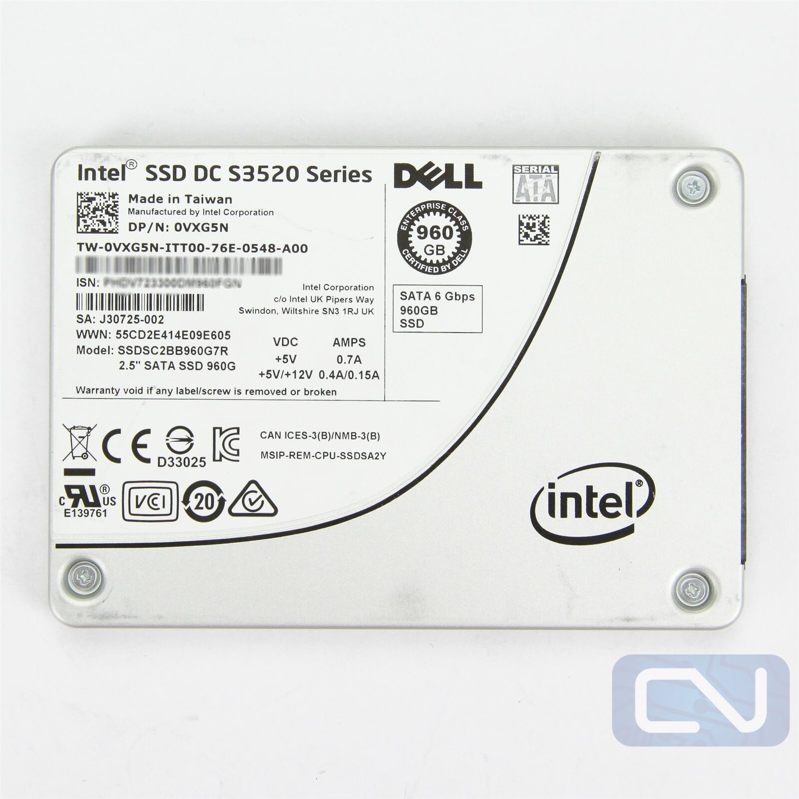 Dell VXG5N 960GB Intel DC S3520 Series SSDSC2BB960G7 SATA 6Gb/s 2.5