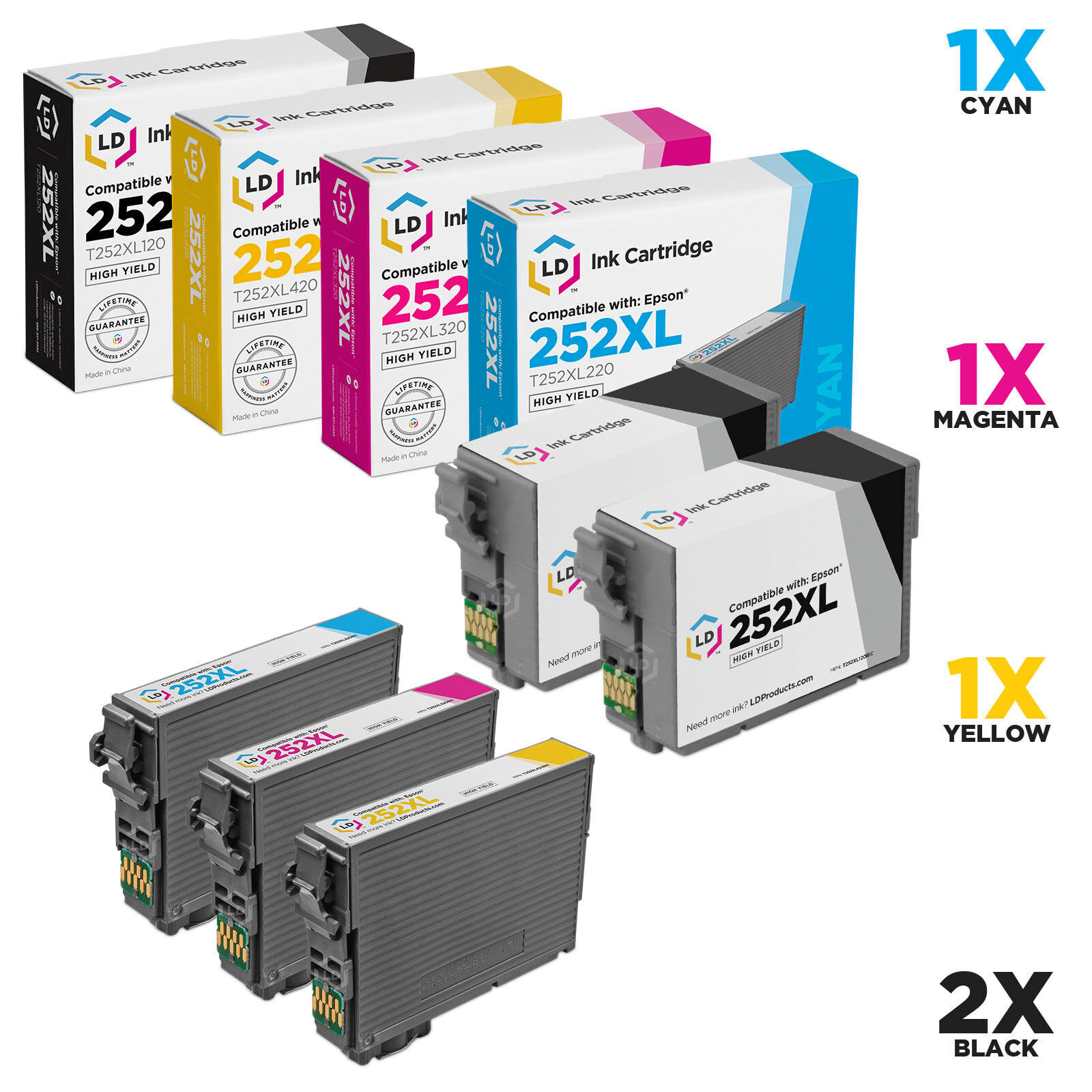 LD Products Replacements for Epson 252 252XL Ink Cartridges Combo 5-Pack